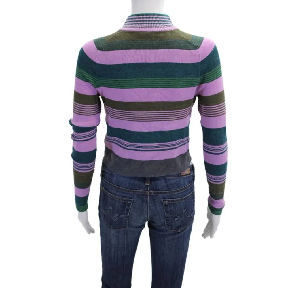 Free People Womens Long Sleeve Striped Mock Neck Sweater Purple Teal Size XS